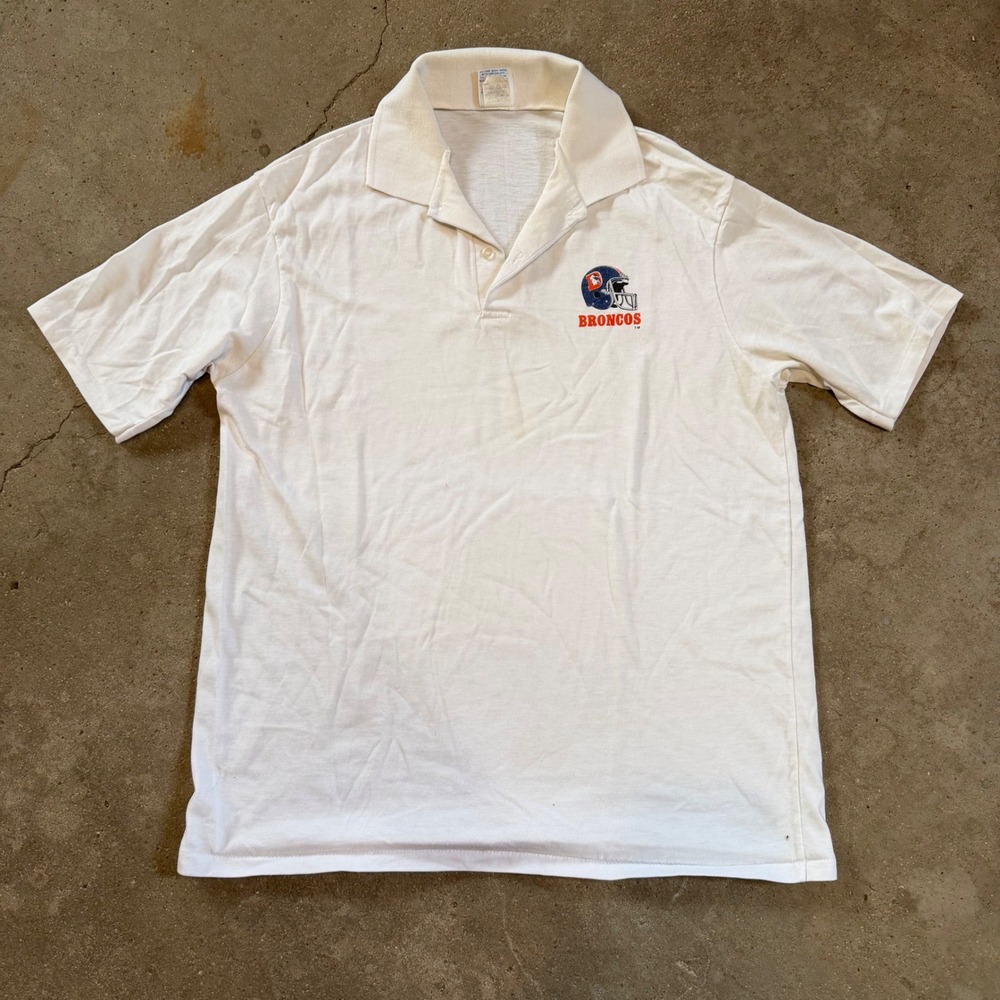 Vintage 80s Garan Denver Broncos Polo Mens XL White NFL Made in USA Short Sleeve